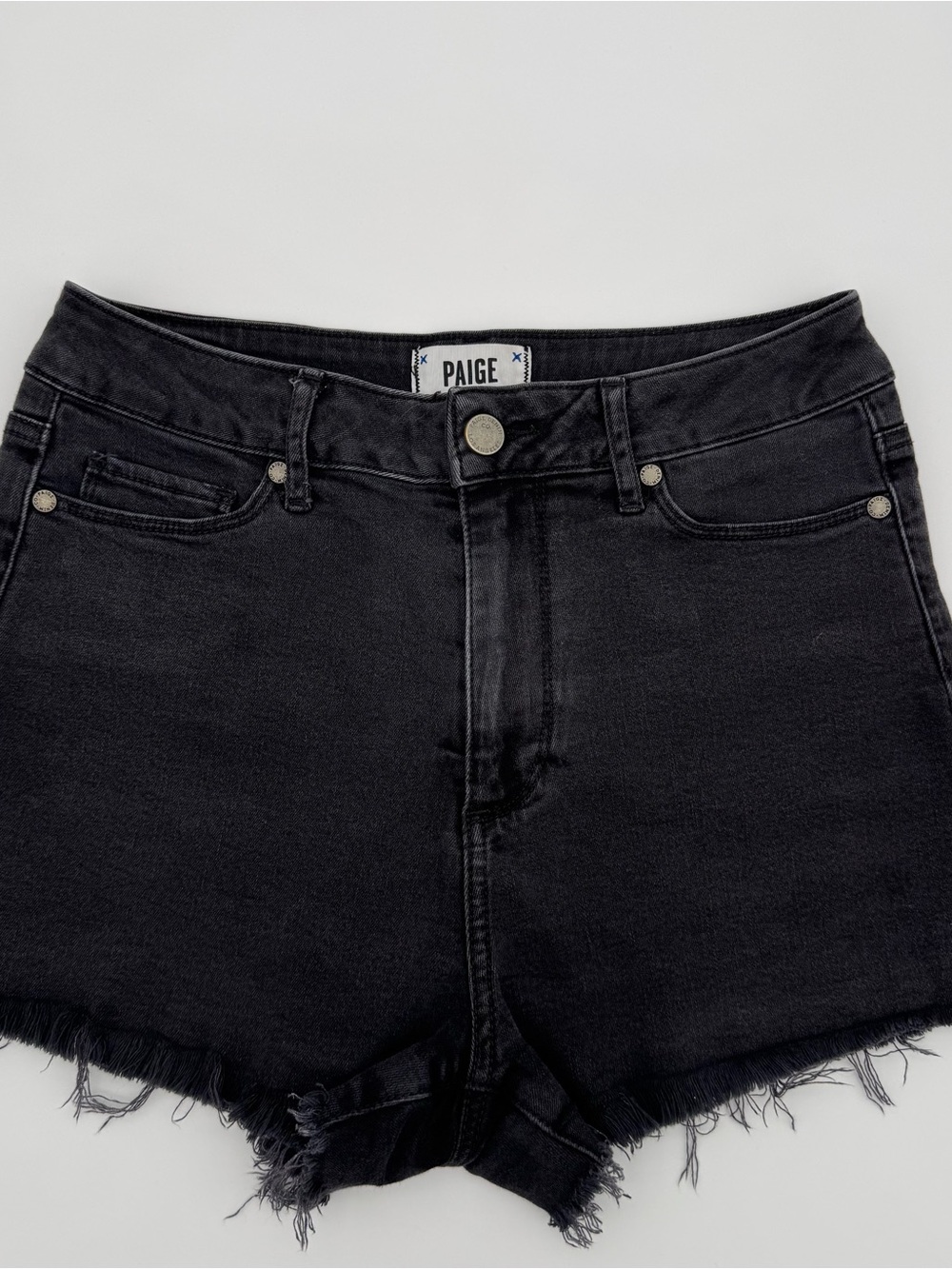PAIGE Black High-Waist Frayed Hem Women’s Jean Shorts
